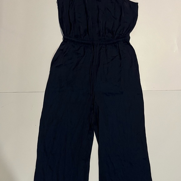 LOFT Midnight Blue Satin Sleeveless Jumpsuit - Picture 5 of 10